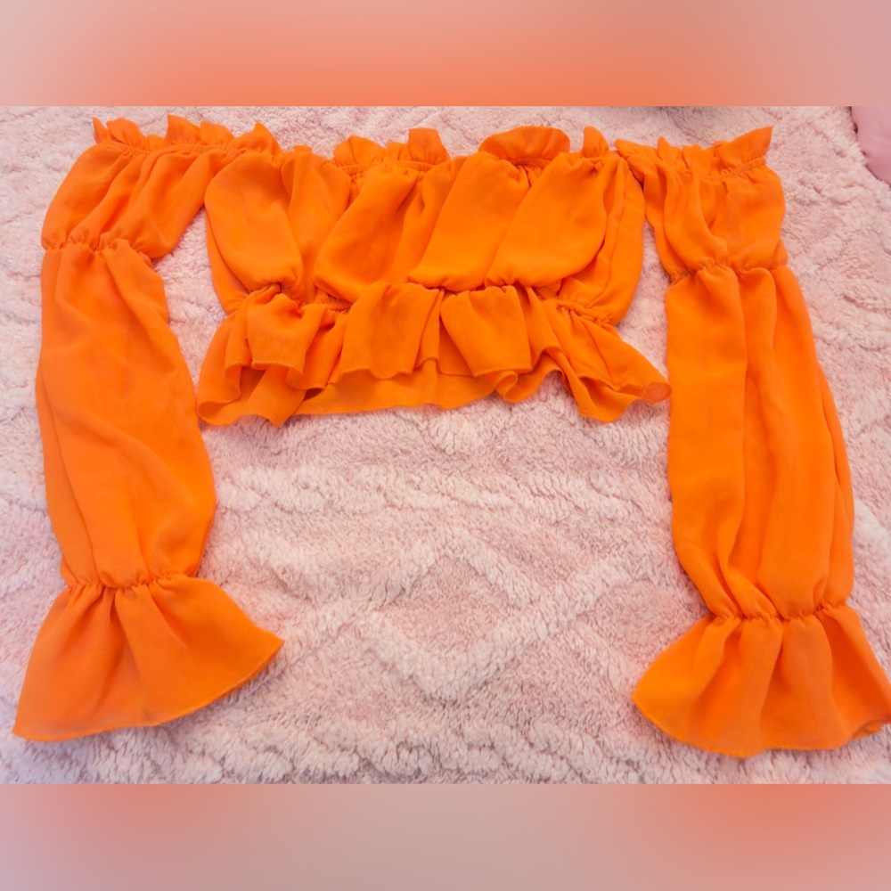 PrettyLittleThing Bright Orange Off Shoulder Top | Romantic Chic Vibe